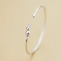 New 925 Sterling Silver Kitty Cat Fashion Open Charm Bracelet & Bangles For Women Girl LB066 2