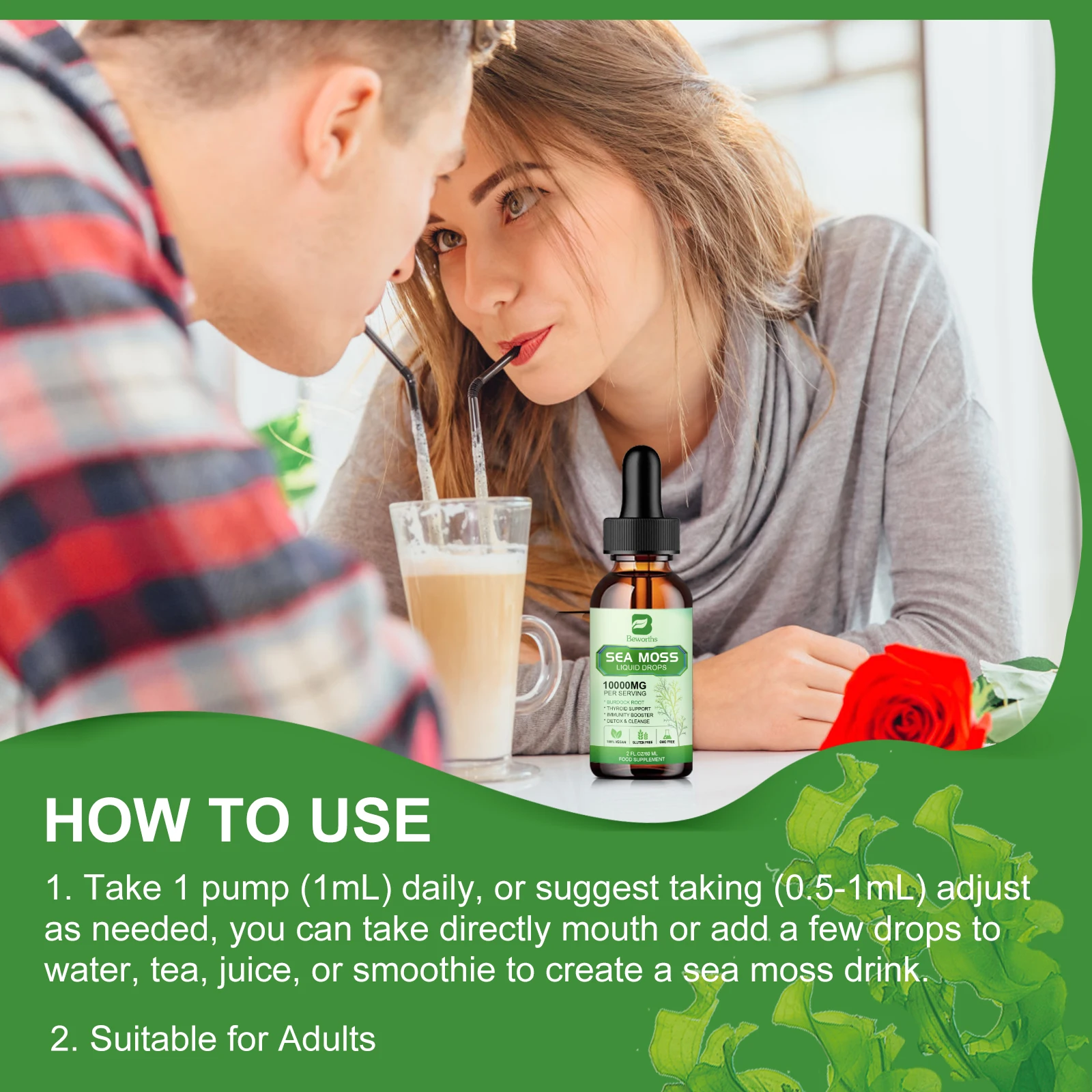 BEWORTHS Organic Seamoss Drops with Burdock Root and Spirulina Support Immunity and Gut Health, Help Digestion Weight Management - Image 6