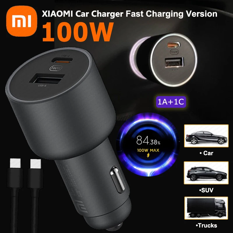Xiaomi 100W 12V Car Charger Mini Lighter Fast Charging Dual Port