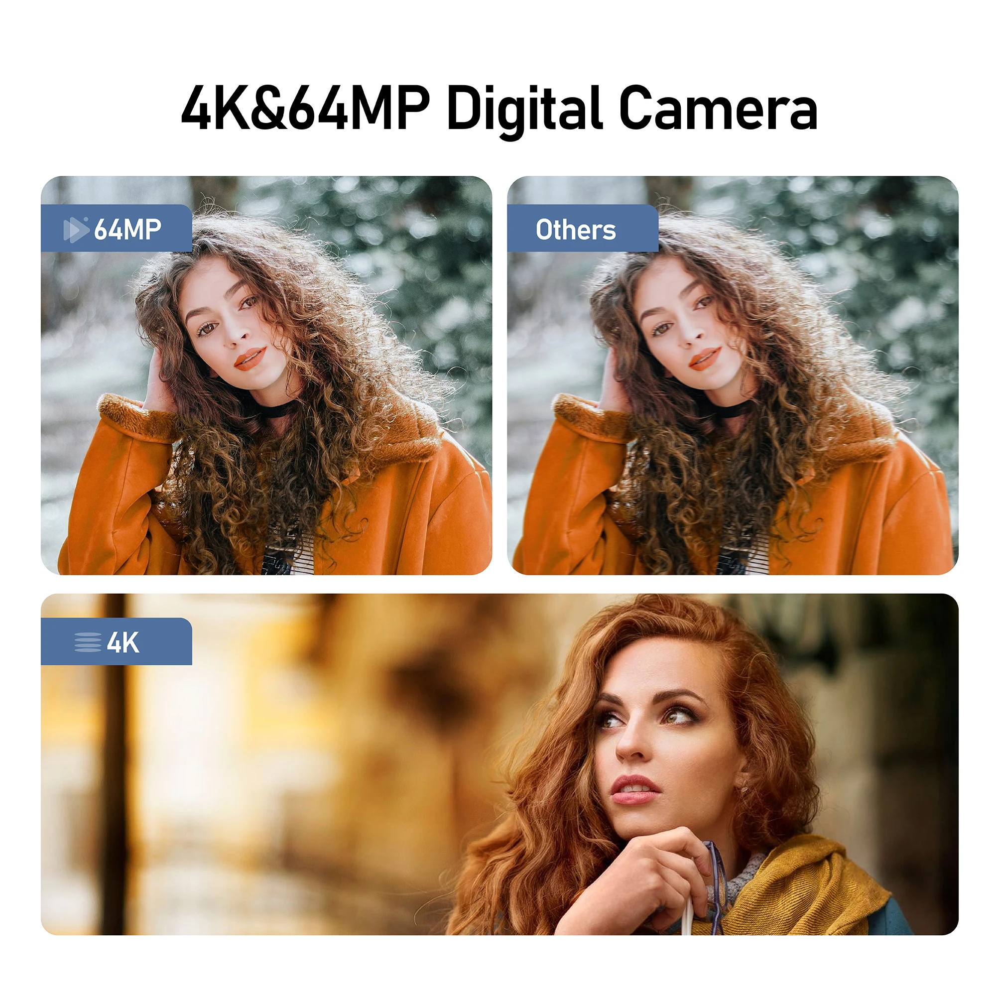 Appareil photo numérique à mise au point automatique pour la photographie, appareil photo reflex numérique 64MP, caméscope Vlog 4K 60FPS, écran tactile 4 