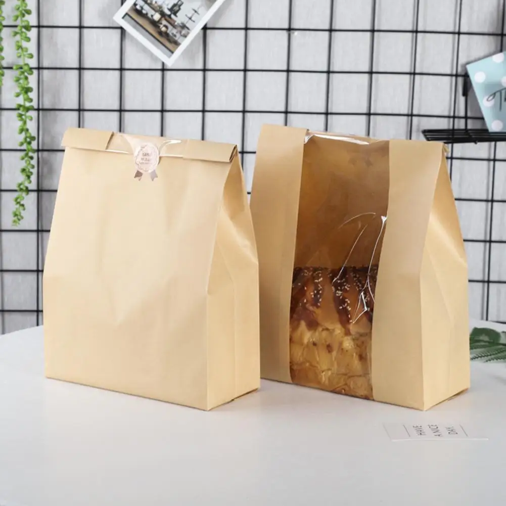 

Window Bread Bags 50pcs Food-grade Kraft Paper Bread Bags with Window for Bakery Durable Packaging Bags for Toast Breads Pe