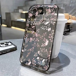 Aesthetic Transparent Floral Phone Case Cover for iPhone 15 (Black TQ18)
