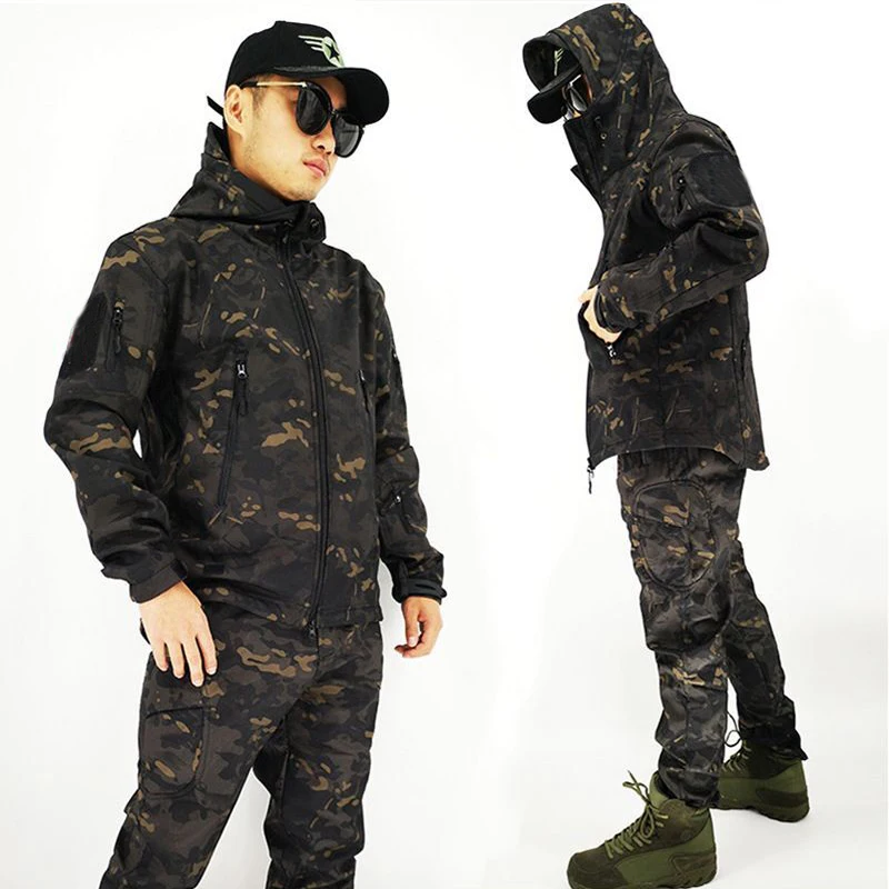 SharkSkin Soft Shell Tactical Pants Men US Military Camp Fish Waterproof Trousers Army Fleece Warm Outdoor Cycling Sweatpant