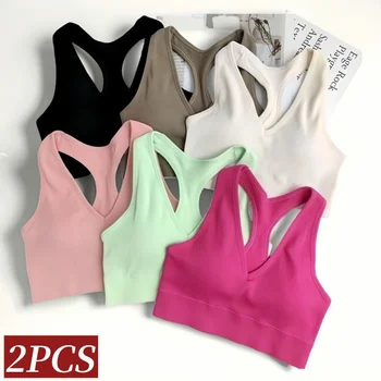 2Pcs/Set Seamless Bras For Women Sports Padded Seamless Underwear Y-Shaped Back Wireless Bra Breathable Lingerie 1