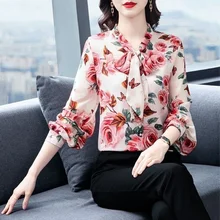 

Womens Tops and Blouses Long Sleeve Floral Printed Chiffon Shirt Fashion Button Up Ladies Plus Size 5XL Top Blusas De Mujer