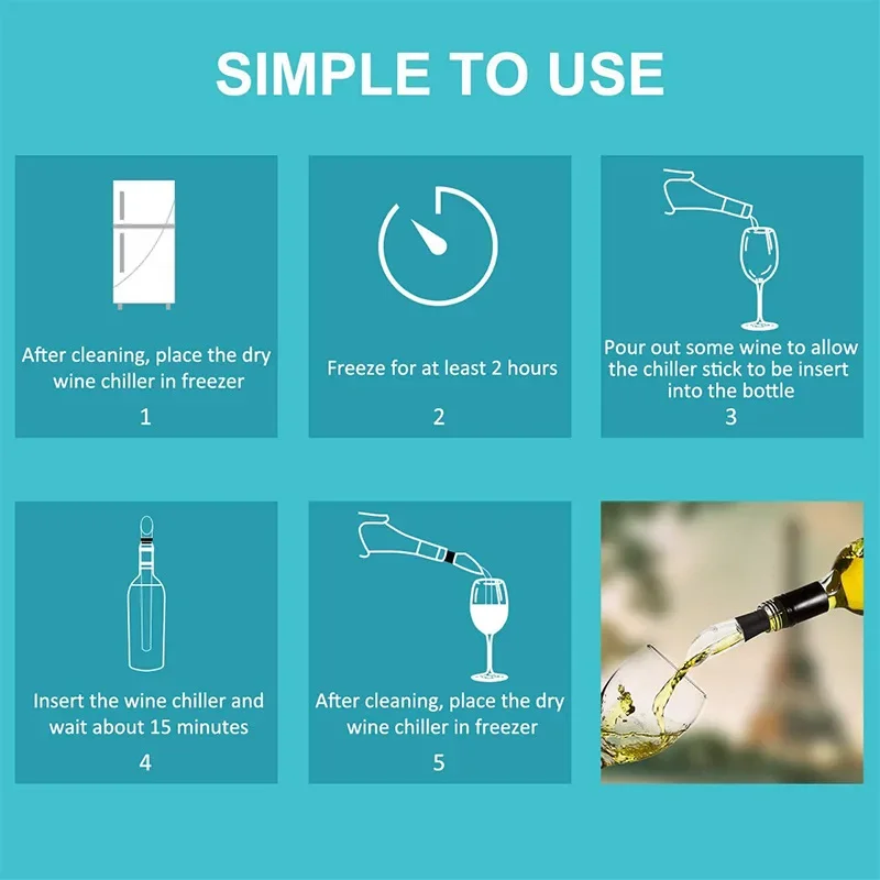 Stainless Steel Ice Wine Chiller Stick with Wine Pourer Cooling Stick Cooler Beer Beverage Frozen Ice Cool Bar Accessories