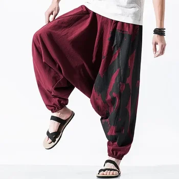 Pantaloni corti speciali in cotone e lino a vita bassa stile hip-hop Pantaloni larghi stile giapponese per uomo 1