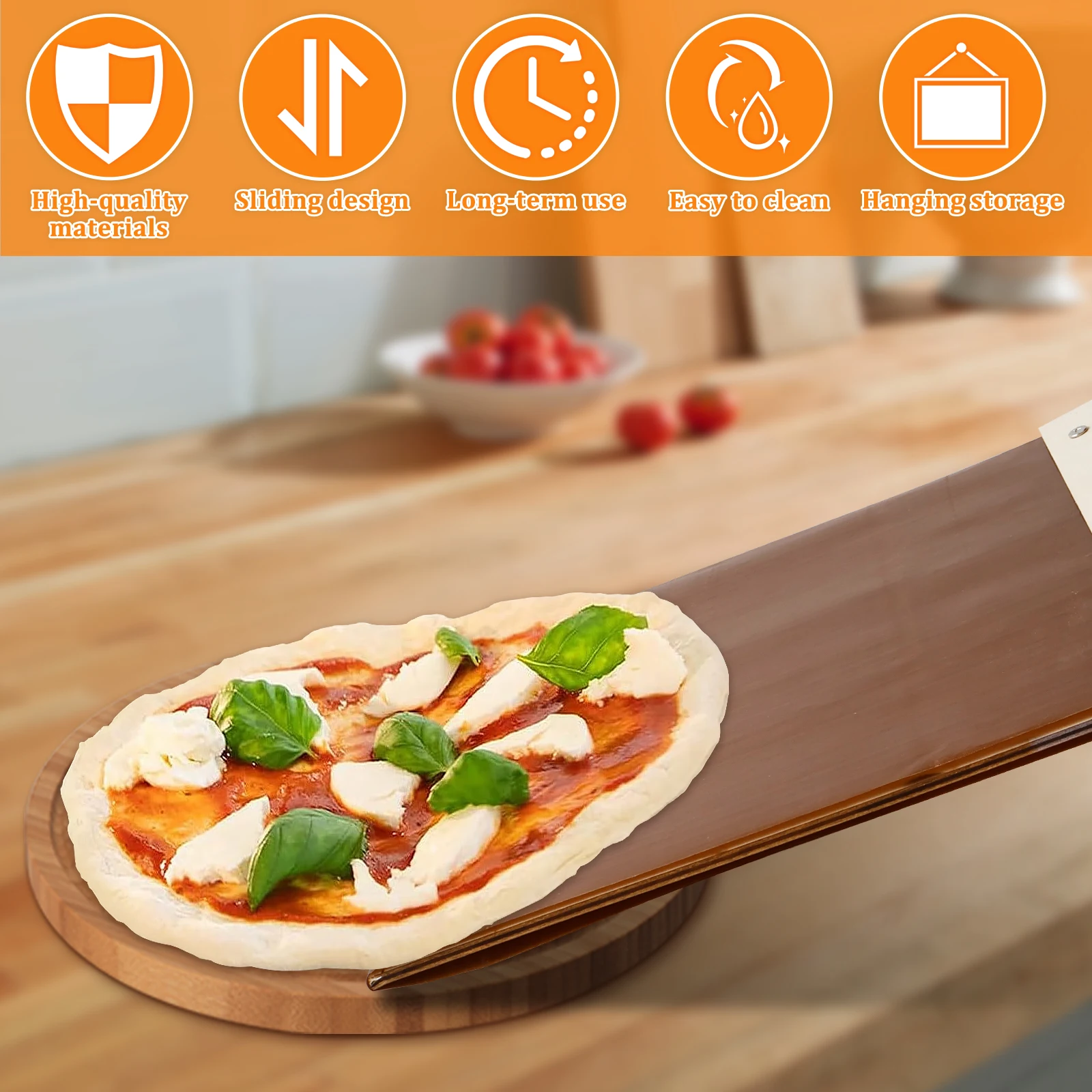 Pala Per Pizza Scorrevole In Legno 50x30 Cm Con Manico Staccabile - Tavola Transfer Per Forno