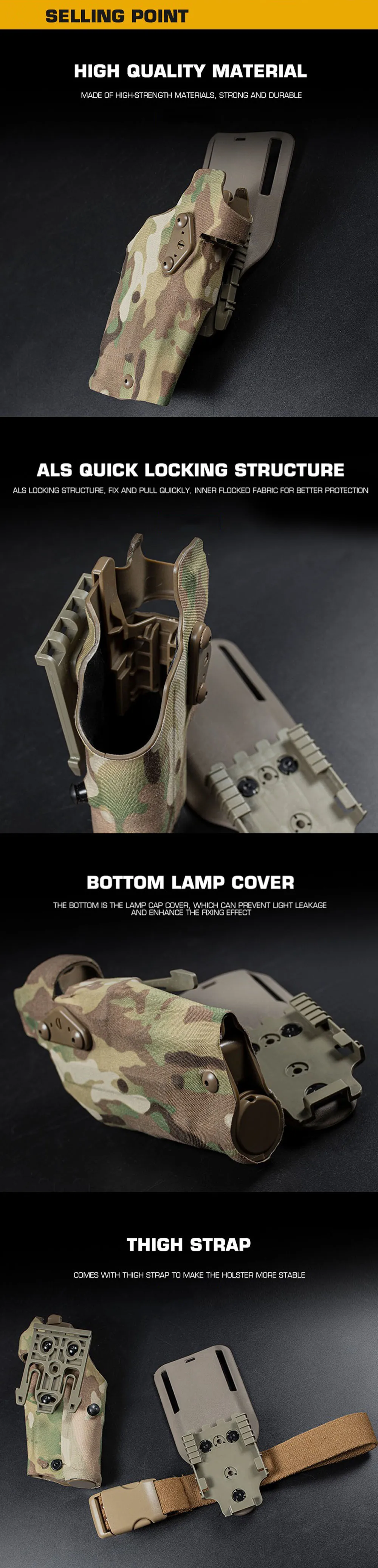 Taktische 63DO Pistole Holster für Glock 17/19 Kompatibel X300/X300U Lichter Holster Quick Lock System QLS Mount Adapter bein Shroud – Detail 4