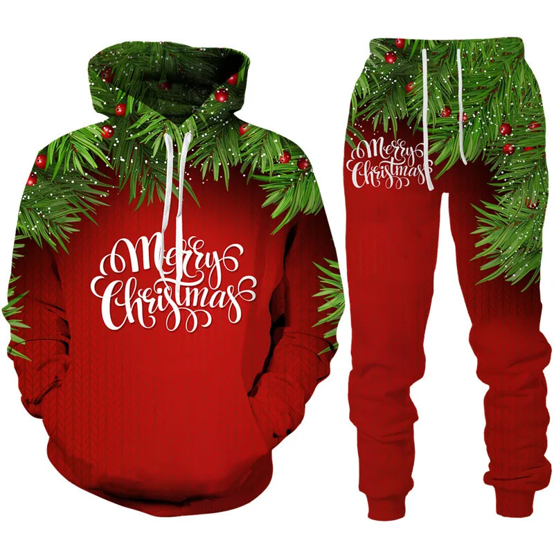 Christmas Sweatshirt Suit Men and Women in Europe and The United States Couples Hoodie Sweatshirt Bib Pants Suit