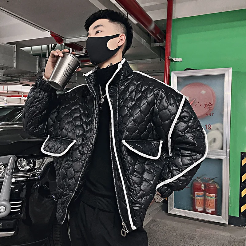 Korean Winter Jacket Men Plaid Stand Collar Thicken Keep Warm Puffer Parkas Casual Business Hiphop Overcoat Men Clothing 2023
