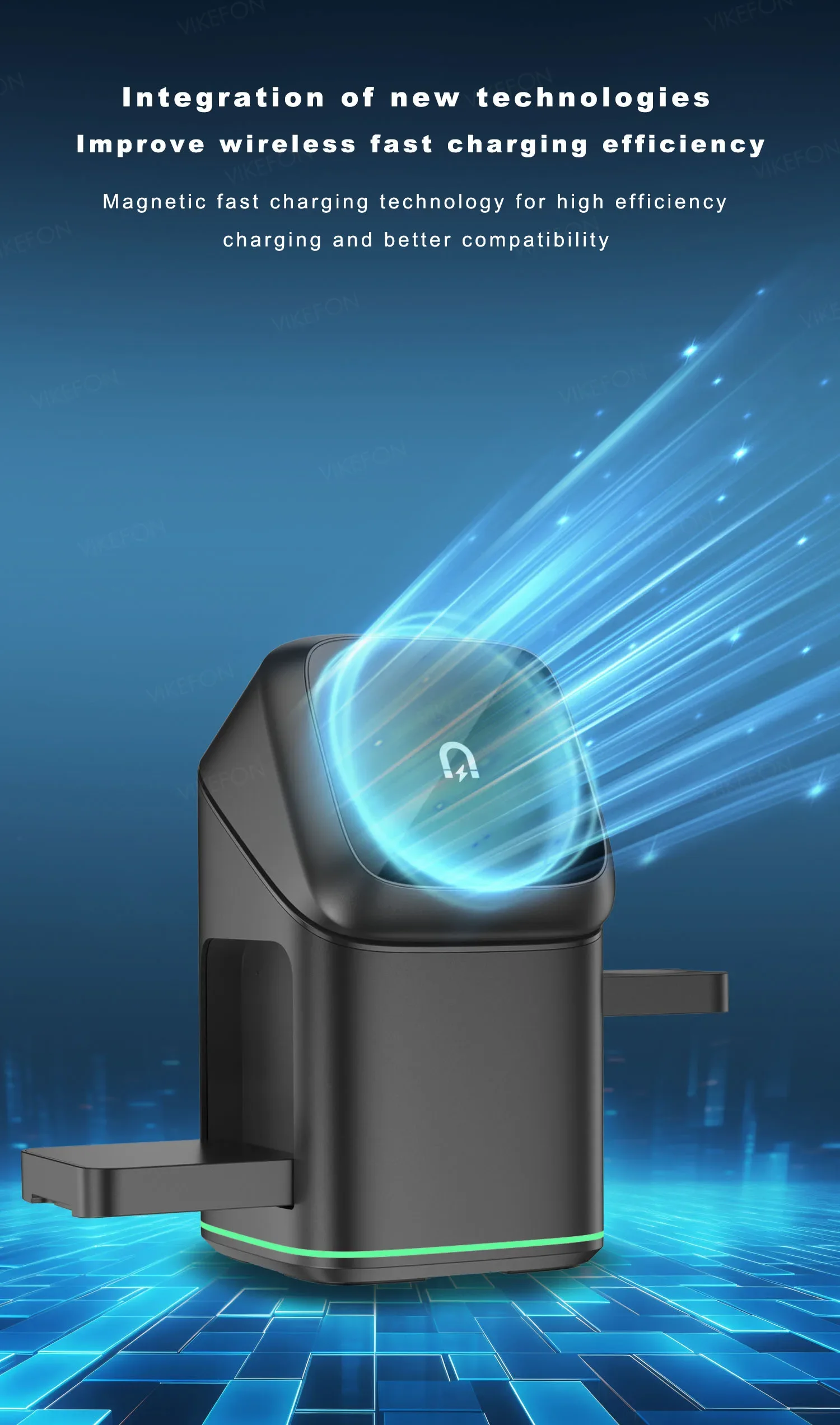 3-in-1 Electric Rotation Magnetic Wireless Charger With LED Breathing Light For Mag Safe IPhone 16 15 14 13 12 IPhone Watch Pro_voghion.com