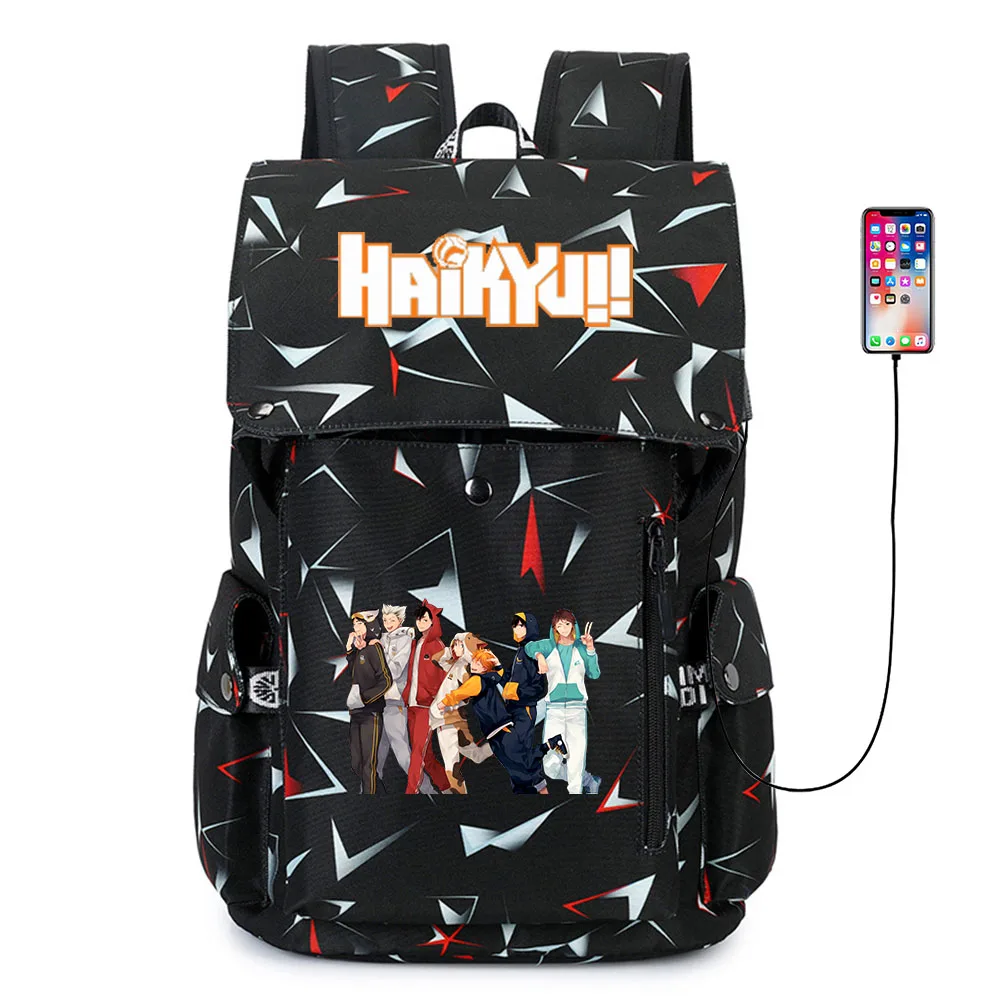 

Anime Haikyuu Print Knapsack Student Casual Cartoon Nylon Book Bag USB Teenagers Travel Laptopbag Zipper Schoolbag Backpack