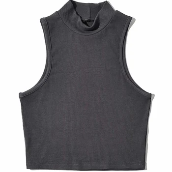 여름 흑인 여성 패션 크롭탑, 하이 넥 화이트 민소매 탱크탑, 5 색