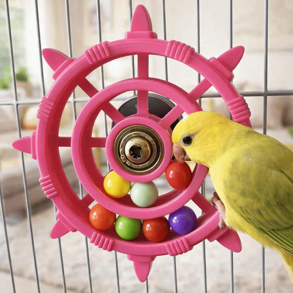 Parrot Spinner Rattle: Bite-Resistant Colorful Bead Bird Cage Toy