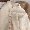Spring  Autumn New Korean Children's Cotton and Linen Standing Neck Shirt Long Sleeved Loose Cotton Linen Shirt Top Long Sleeved 2