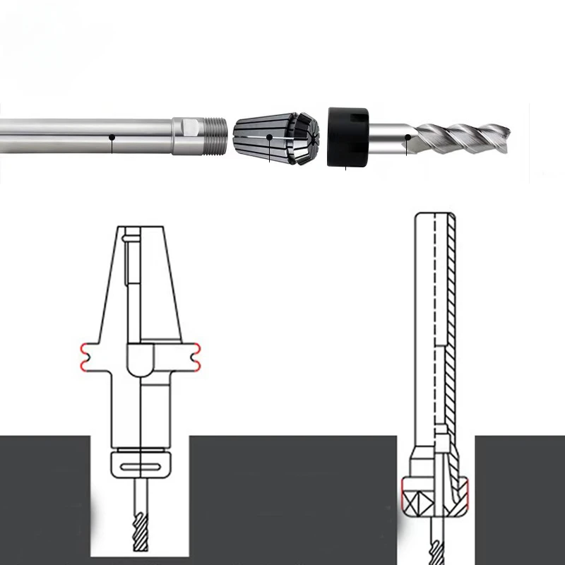 Collet Chuck ER Extension Rod C8 C10 C12 C16 C20 C25 C32 C40 ER8 ER11 ER16 ER20 ER25 ER32 ER Collet Chuck CNC Milling Lengthen Turning Tool