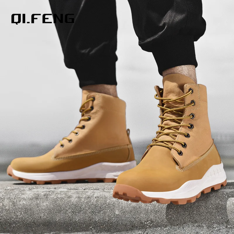 

2023 Mens Boots Winter Hight Sneakers Fashion Climbing Shoes Hiking Boots Walking Black Trekking Shoes British Style Waterproof