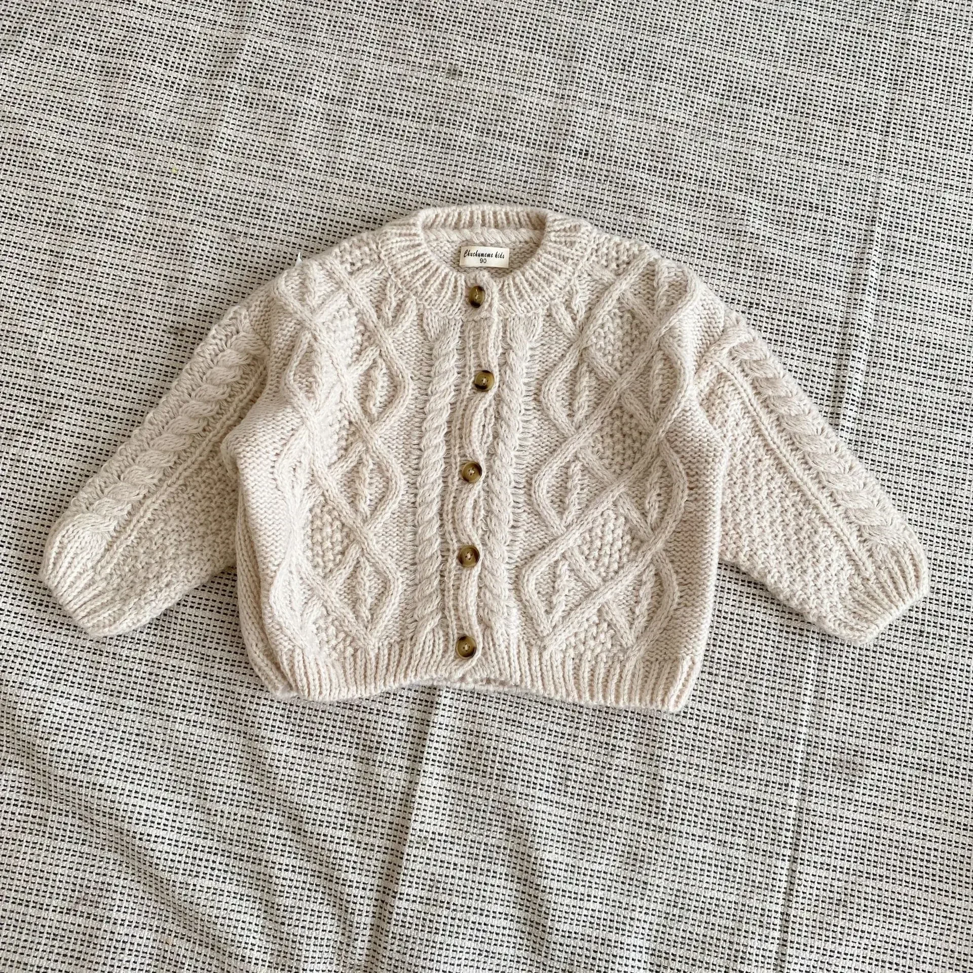 2pcs Korean Children Sweaters Cardigan Autumn And Winter Baby Coarse Wool Hemp Retro Cardigan