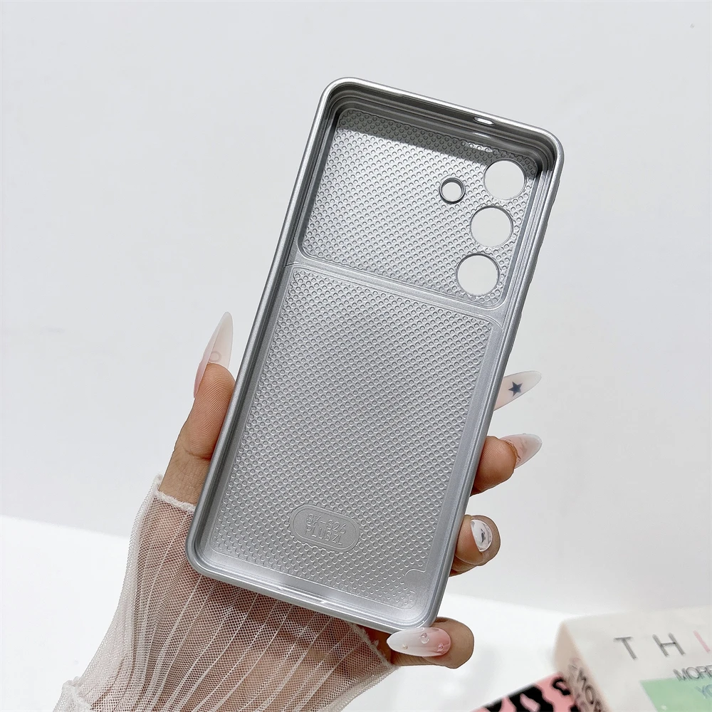 Luxury Silver Makeup Mirror Phone Case with Large Window and Anti-Drop Protection