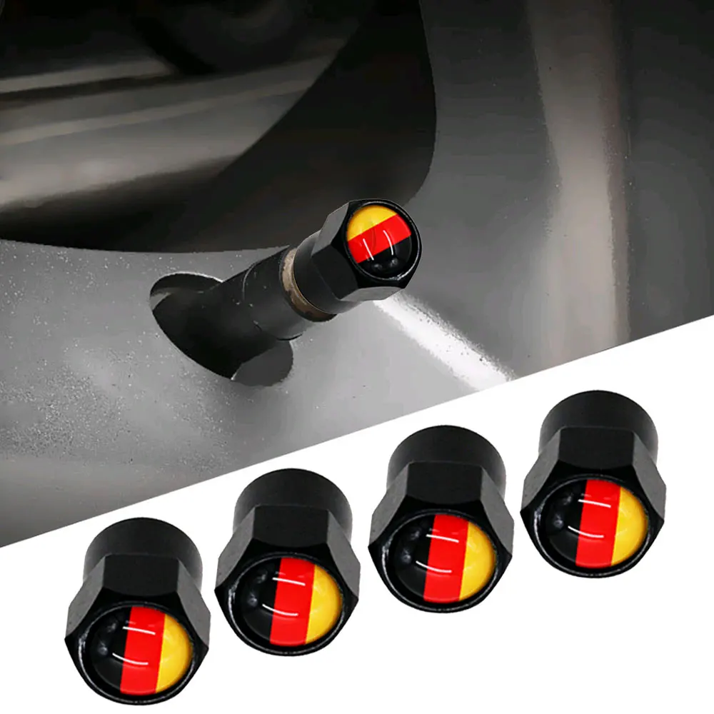 

4pcs Universal Car Wheel Tire Valve Caps Stem Covers Dustproof Cover Flag Logo Valve Stems Auto Styling Car Exterior Accessories