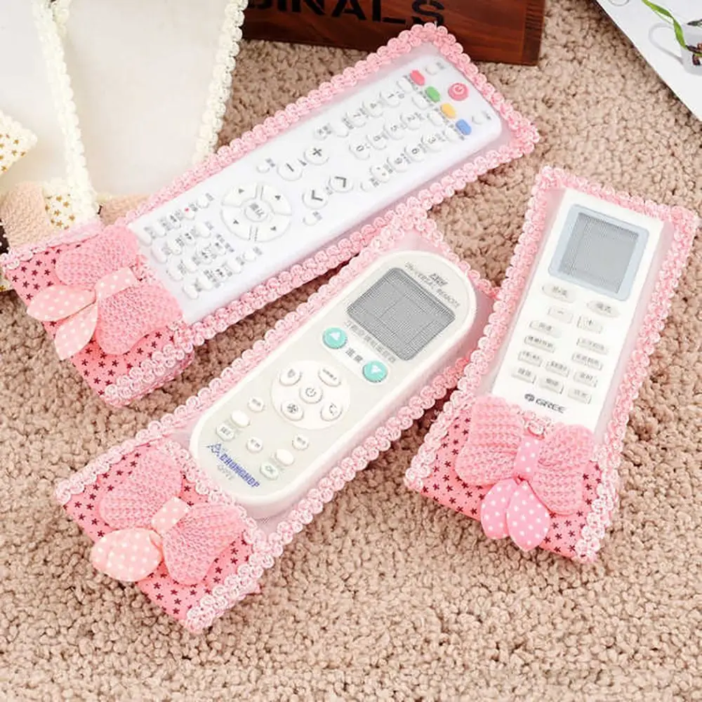 Cute Fabric Lace TV Air Conditioning Remote Control Bow Cover Dust Bag Case Durable Remote Control Covers