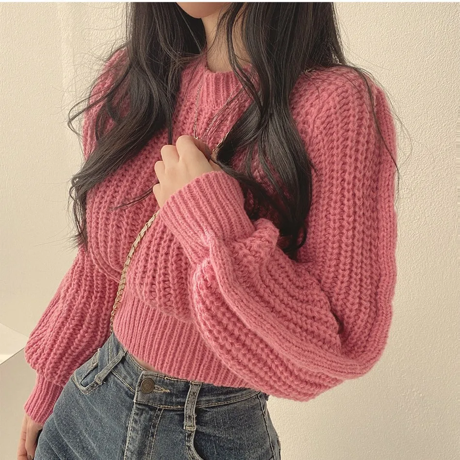 Women Sweaters and Pullovers Autumn Winter Short Hollow Out Knitted Sweater Female Solid Casual Long Sleeved Jumper Top