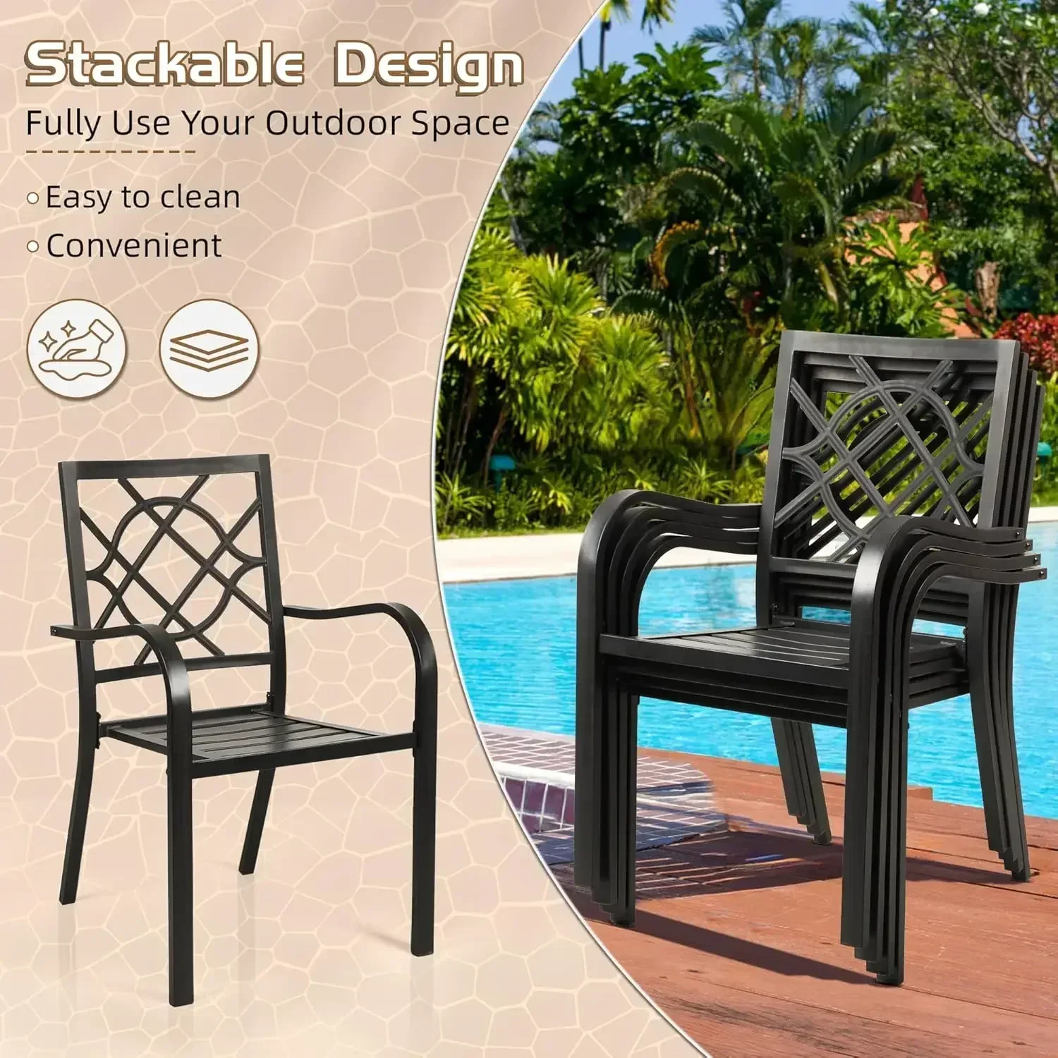 -New-300lbs Patio Chairs Set of 4 Outdoor Dining , Metal Frame Stackable Patio Dining , Wrought Iron Black Outdoor Chair