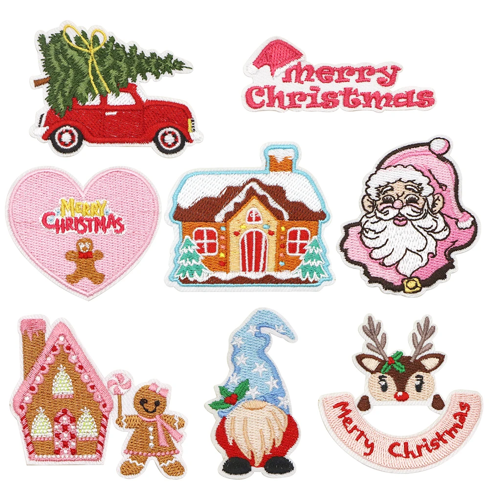 3 Teil/los Weihnachten Eisen auf Patches Gestickte Nähen Applique Reparatur Patch Santa Claus XmasTree Kranz Schneemann Elch Engel DIY Handwerk