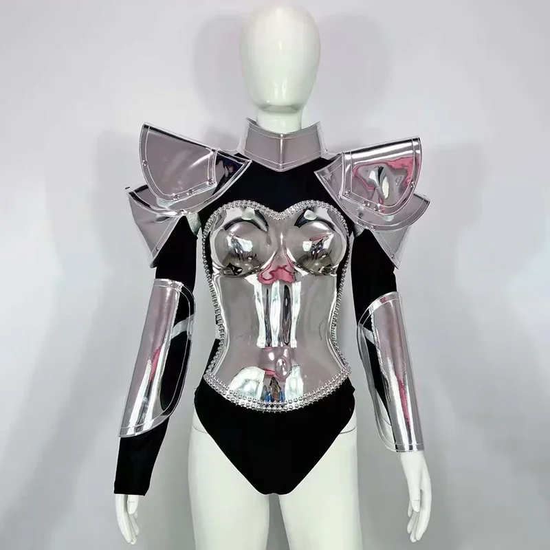 

Nightclub Silver Armor Gogo Dance Clothng Futuristic Party Rave Outfit Adult Clubwear Bar Dj Stage Performance Costume