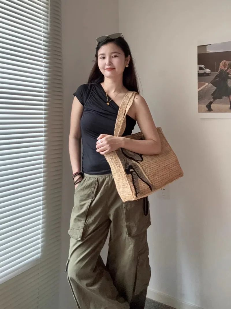 Casual Woven Messenger embroidery Shoulder Bag Summer Beach Handbag Lafite Women Large Capacity Straw Weave Leisure Travel Bag