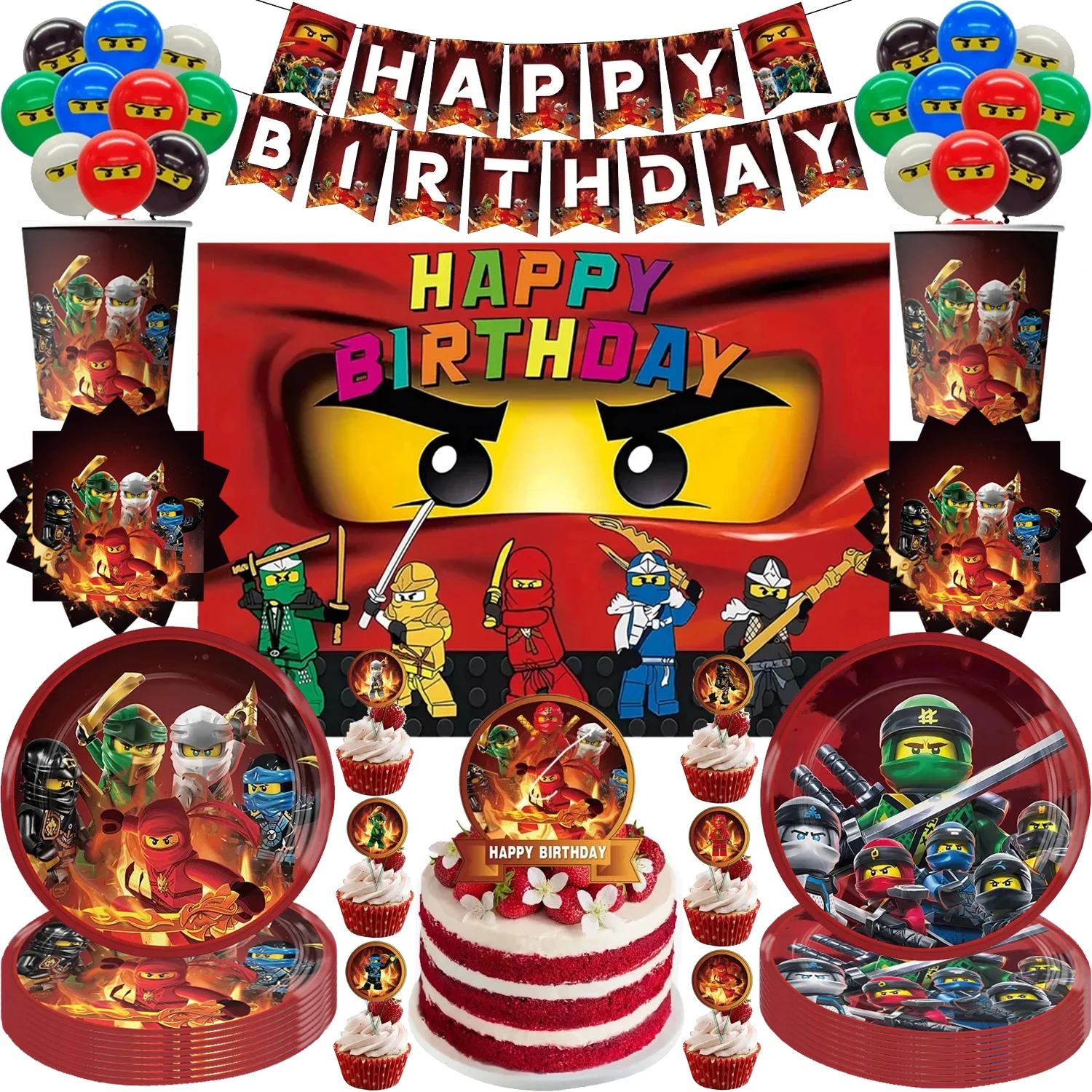 Party Supplies Birthday Party Supplies Birthday Tableware Set Ninjas Birthday Party Supplies Decorations Disposable Tableware Popcorn Paper Plates Balloons For Boys Kids Birthday Baby Shower