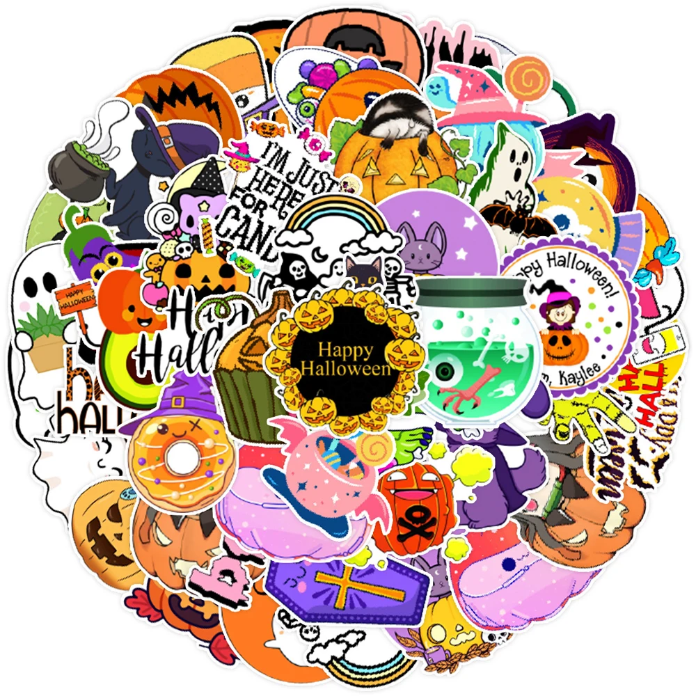 

10/30/50PCS Cute Halloween Pumpkin Cat Ghost Stickers Cartoon Decals DIY Suitcase Scrapbook Laptop Wall Graffiti Anime Sticker