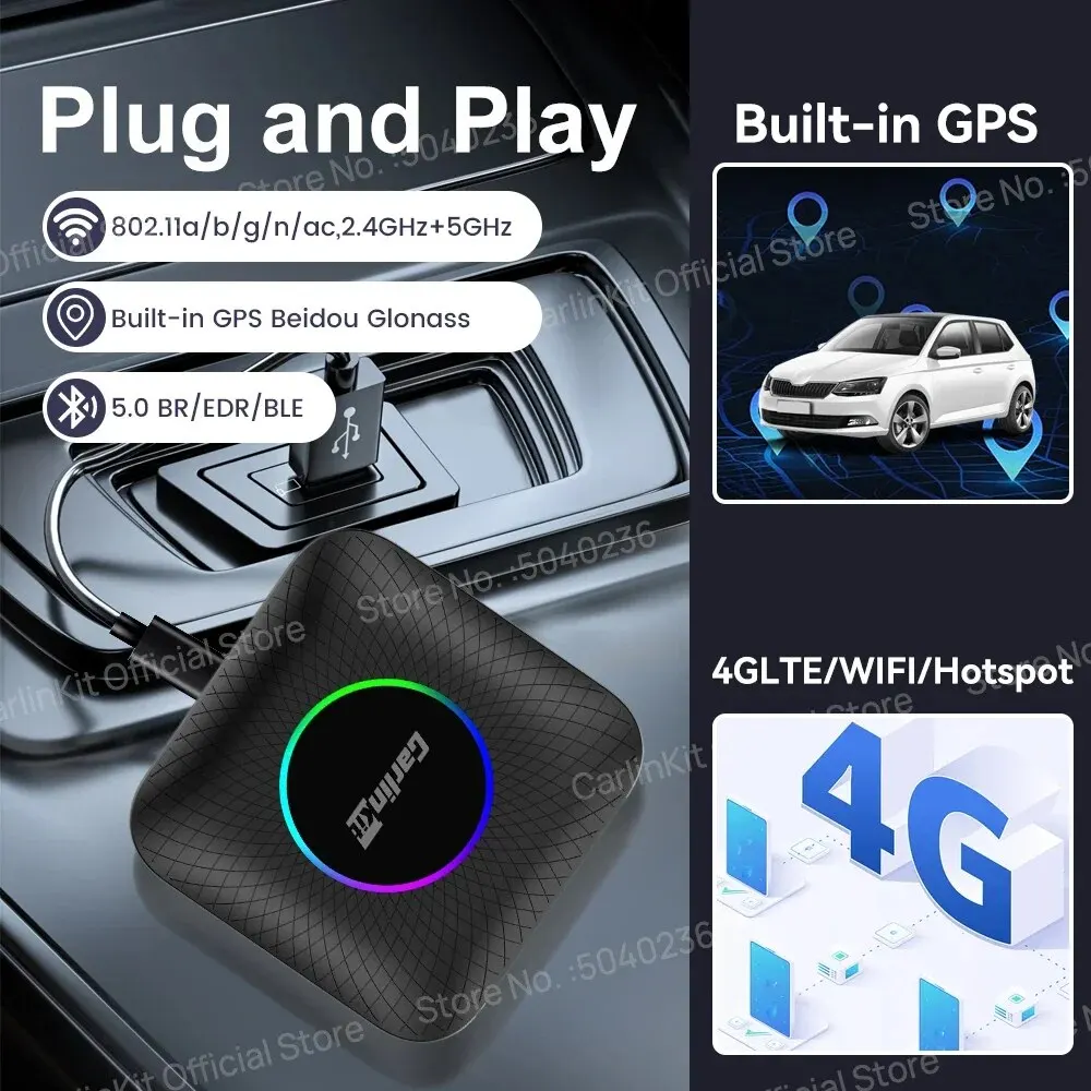 CarlinKit-reproductor multimedia con Android para coche, dispositivo de TV inteligente con CarPlay, adaptador inalámbrico automático, Android 13, SM6225, 8, 128G, para Netflix, Spotify, Kia, IOS17