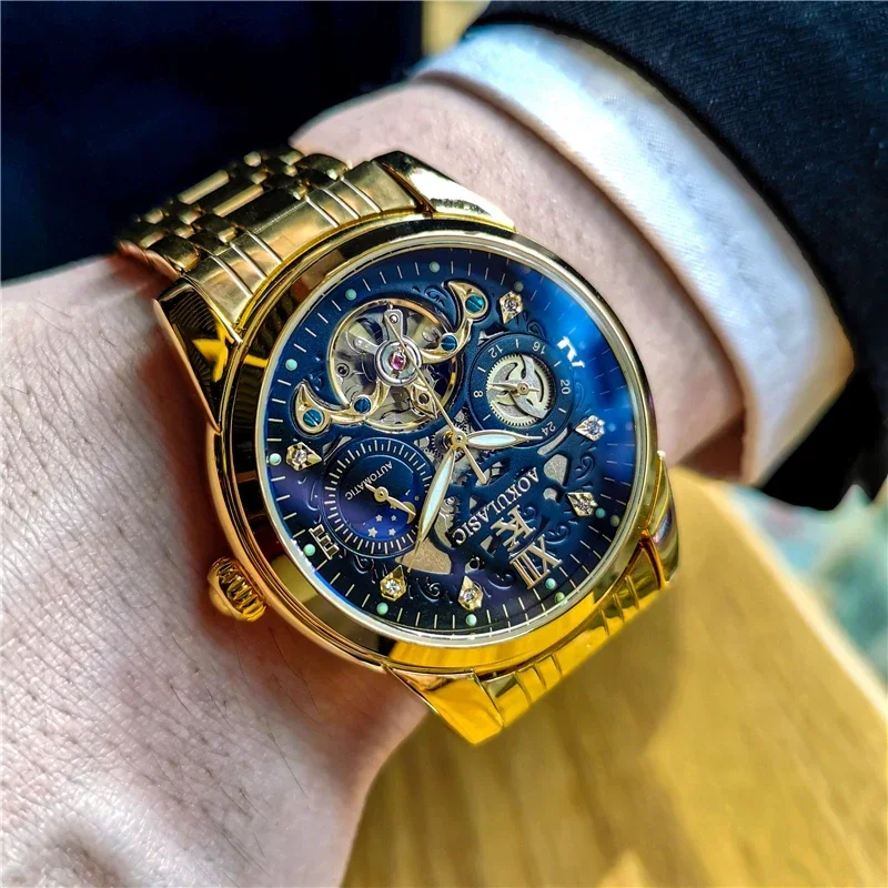 

AOKULASIC Luxury Brand Watch Men Automatic Mechanical Watches Men's Tourbillon Skeleton Wristwatch reloj automatico de hombre