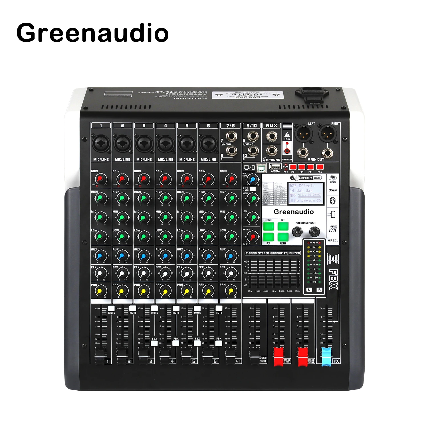 GAX-TXS10 전문 10 채널 DJ 오디오 믹서, 24 가지 DSP 7 밴드 이퀄라이저, BT USB MP3 오디오 스테이지 퍼포먼스 믹서