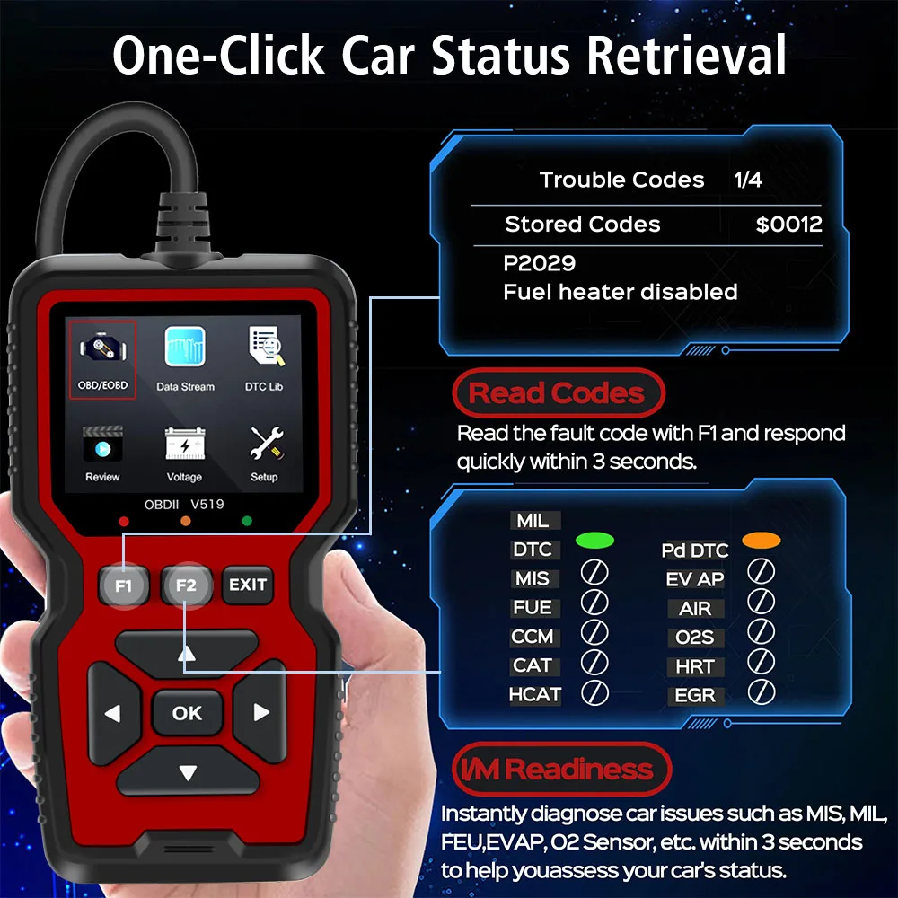 Battery Voltage Detection OBD2 Scanner Automotive Fault Diagnosis Instrument Engine Fault Reading Data V519 Elm327 3