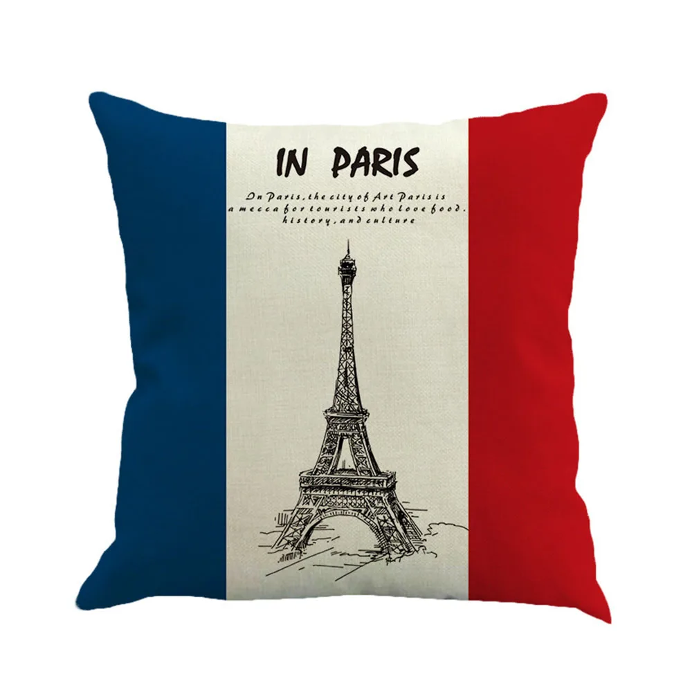

New Hot Paris iron tower Pillow Case Cotton Linen Home/Office/Bed Comfortable Pillow Cover Square Pillowcases NB007