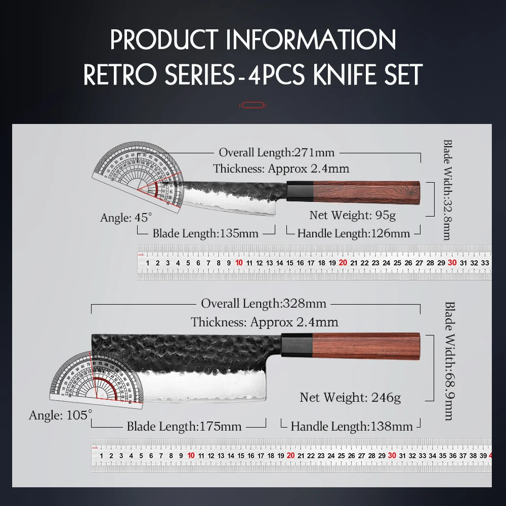 HEZHEN 1-4PC Kitchen Knife Set Slicing Stainless Steel Composite Steel Chef Santoku Nakiri Utility Red Wood Handle Gift Box