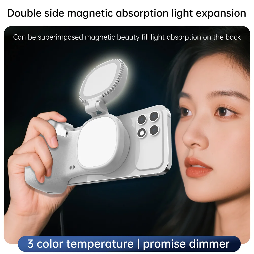 360 Rotation Magnetic Camera Grip With Fill Light For MagSafe IPhone Shutter Bluetooth Remote Control Selfie Handle_voghion.com