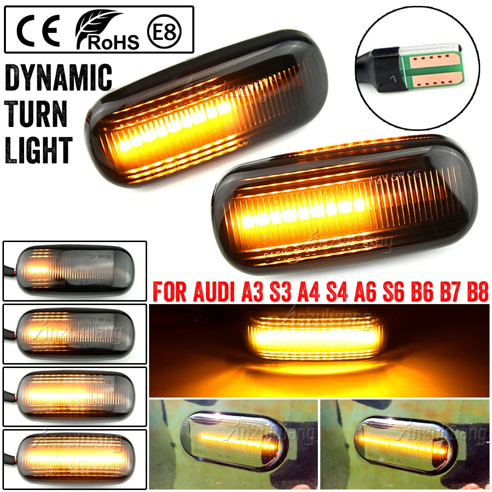 

2X For Audi A3 S3 8P A4 S4 RS4 B6 B7 B8 A6 S6 RS6 C5 C7 Side Marker Light Dynamic LED Turn Signal Flashing Indicator Blinker