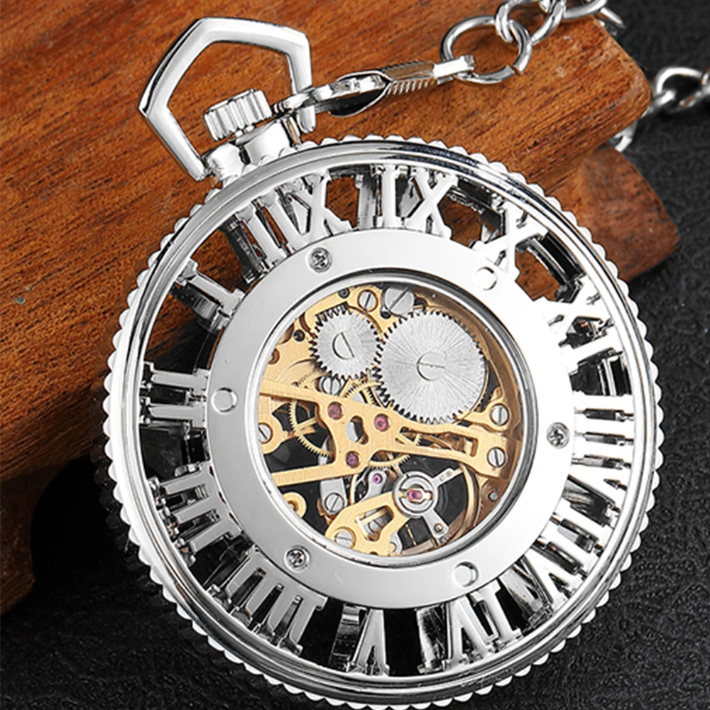 Hollow Pocket Watch Men Skeleton Steampunk Mechanical Fob Watches Men's Vintage Clock Pendant Hand-winding Male Relogio De Bolso