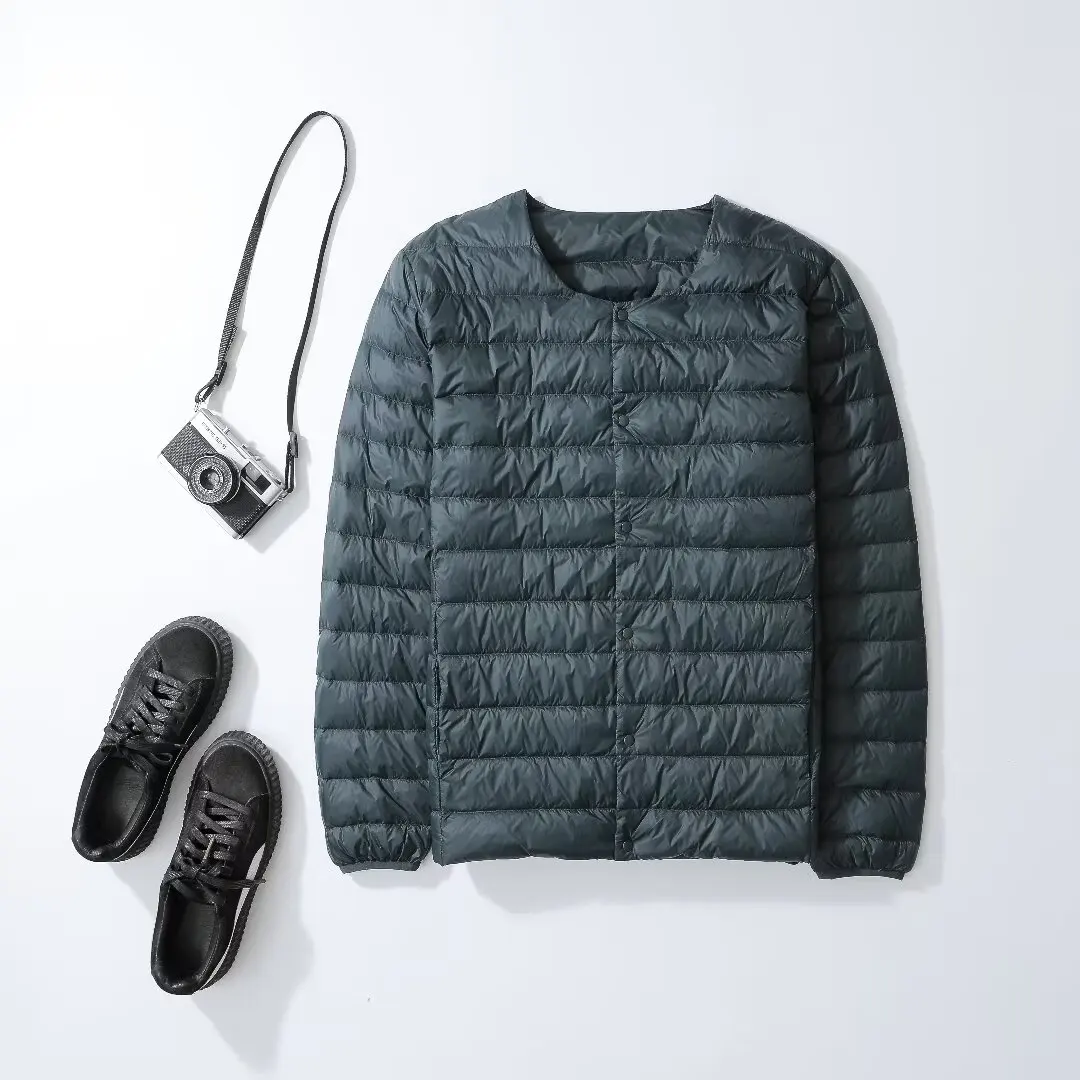 남성 90% 화이트 오리 다운 오목 가변 v 넥 라이너 퍼퍼 자켓 가을 겨울 따뜻한 경량 Packable Men Down Coat 유지