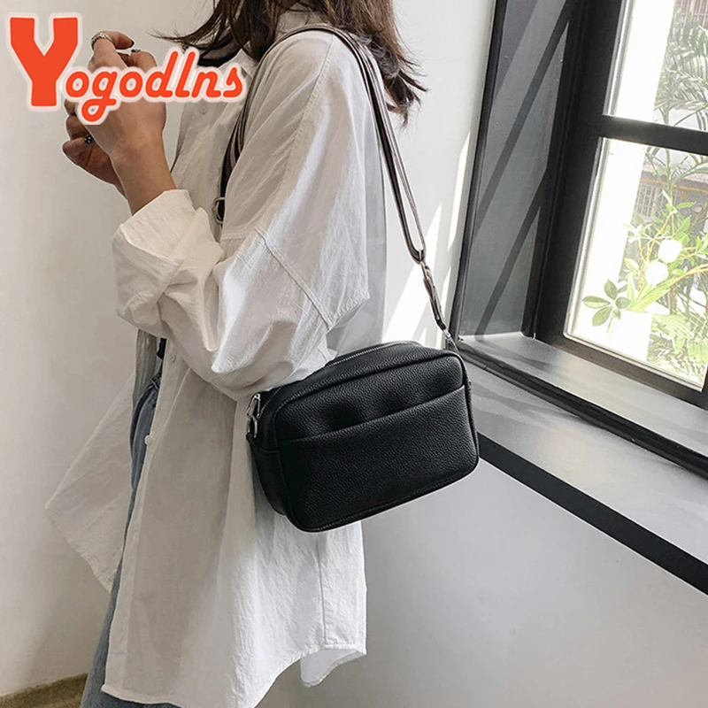 Yogodlns Wide Shoulder Strap Small Square Bag Pu Leather Shoulder Crossbody Bags For Women Girls Trendy Messenger Bag Handbags
