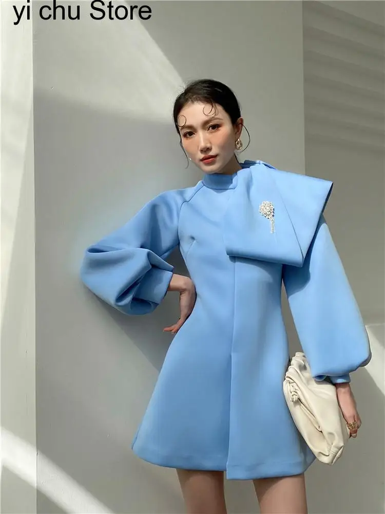 

Women's Lantern Sleeve Dress Female Vintage Fashion O-neck Elegant Trendy Sense Dresses 2023 Spring New