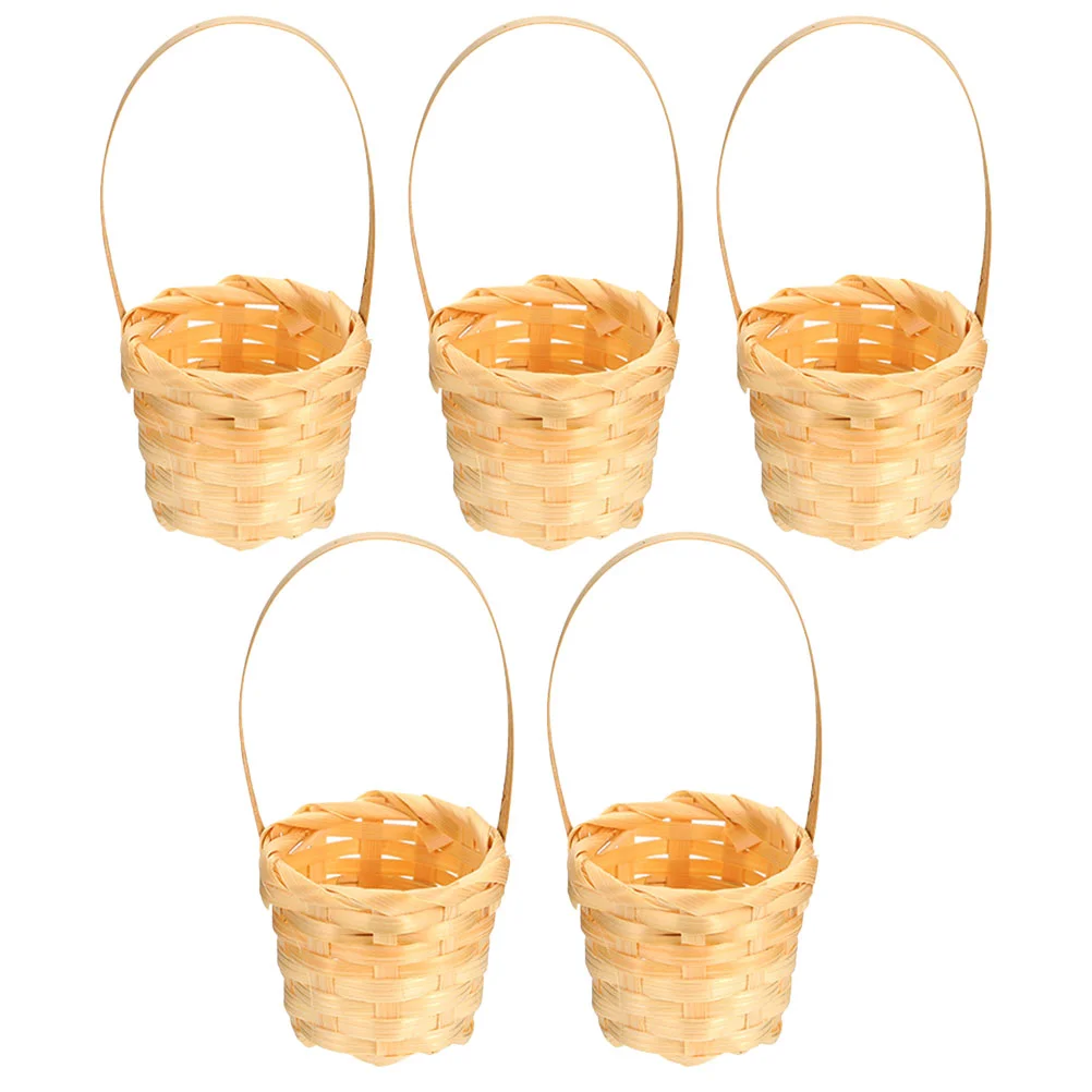 

5 Pcs Mini Easter Candy Basket Egg Basket With Handles Weaving Baskets Woven Wedding Gift Bamboo Hand Bathroom for Tiny