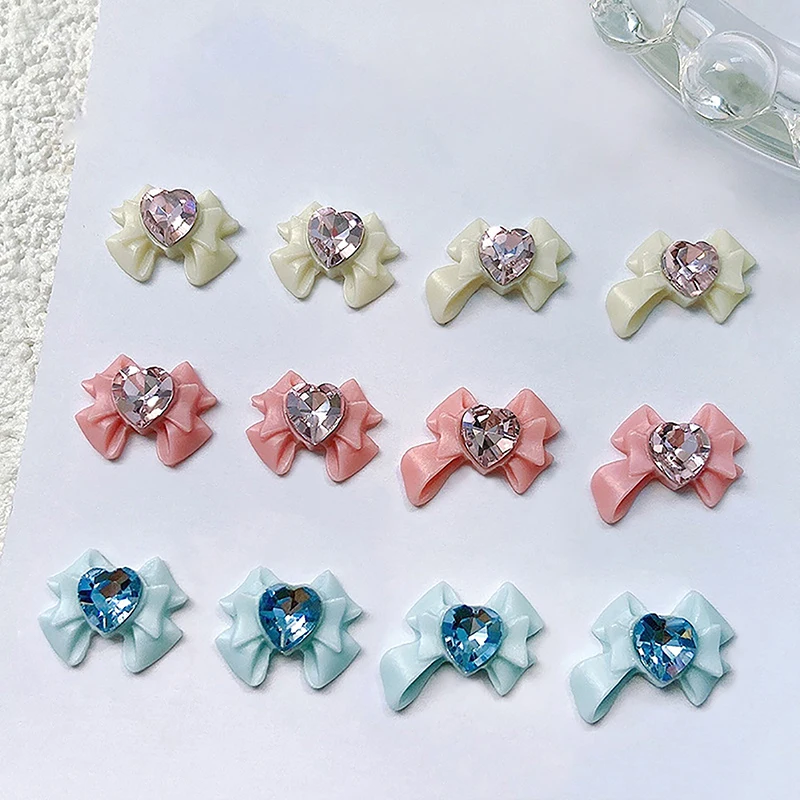 3D 수지 Bowknot 네일 매력 다이아몬드 핑크 리본 활 라인 석 쥬얼리 부품 매니큐어 장식 DiIY 살롱 액세서리 선물