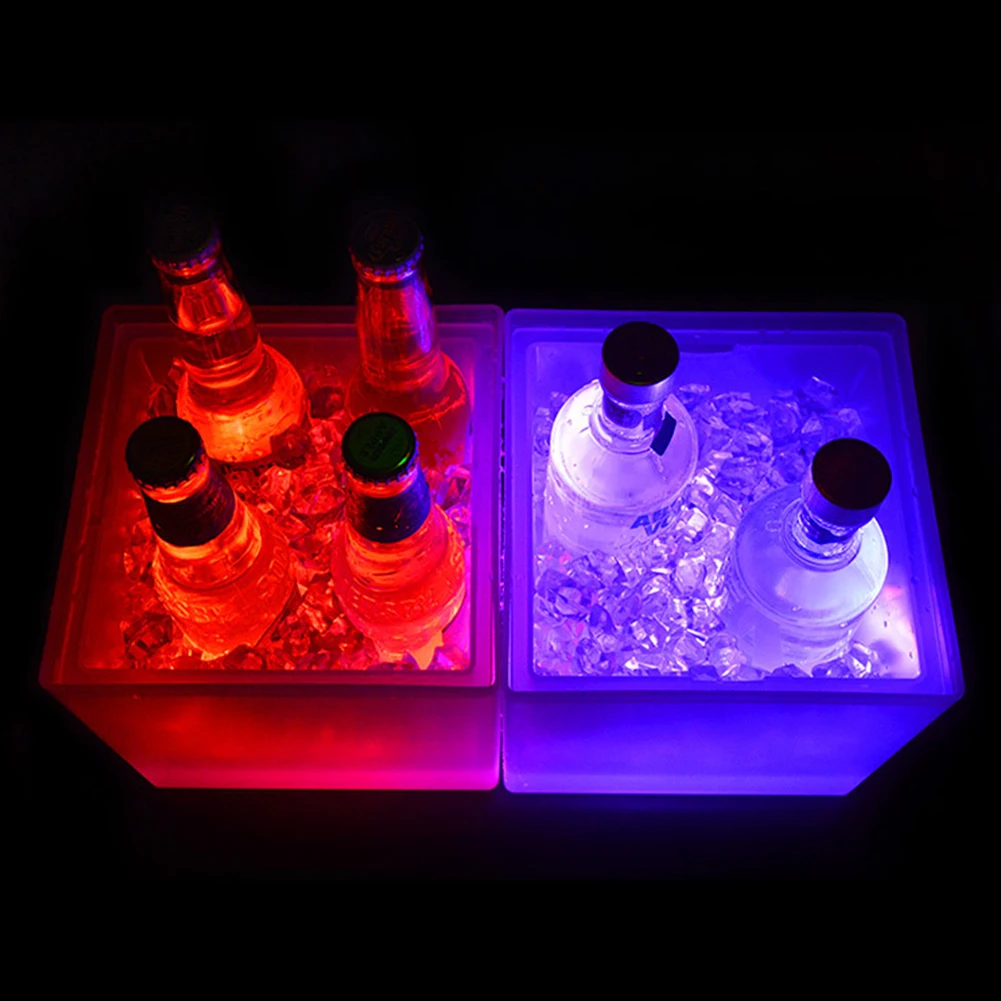 Luminous Square Ice Bucket 3.5L Double-Layer RGB Beer Cooler Barrel Ice Buckets for Nightclub Bar Party Barware