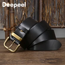 

Deepeel 105-125cm Men's First Layer Cowhide Belt Copper Buckle Belts Male Designer Luxury Pin Buckles Leather Jeans Waistband