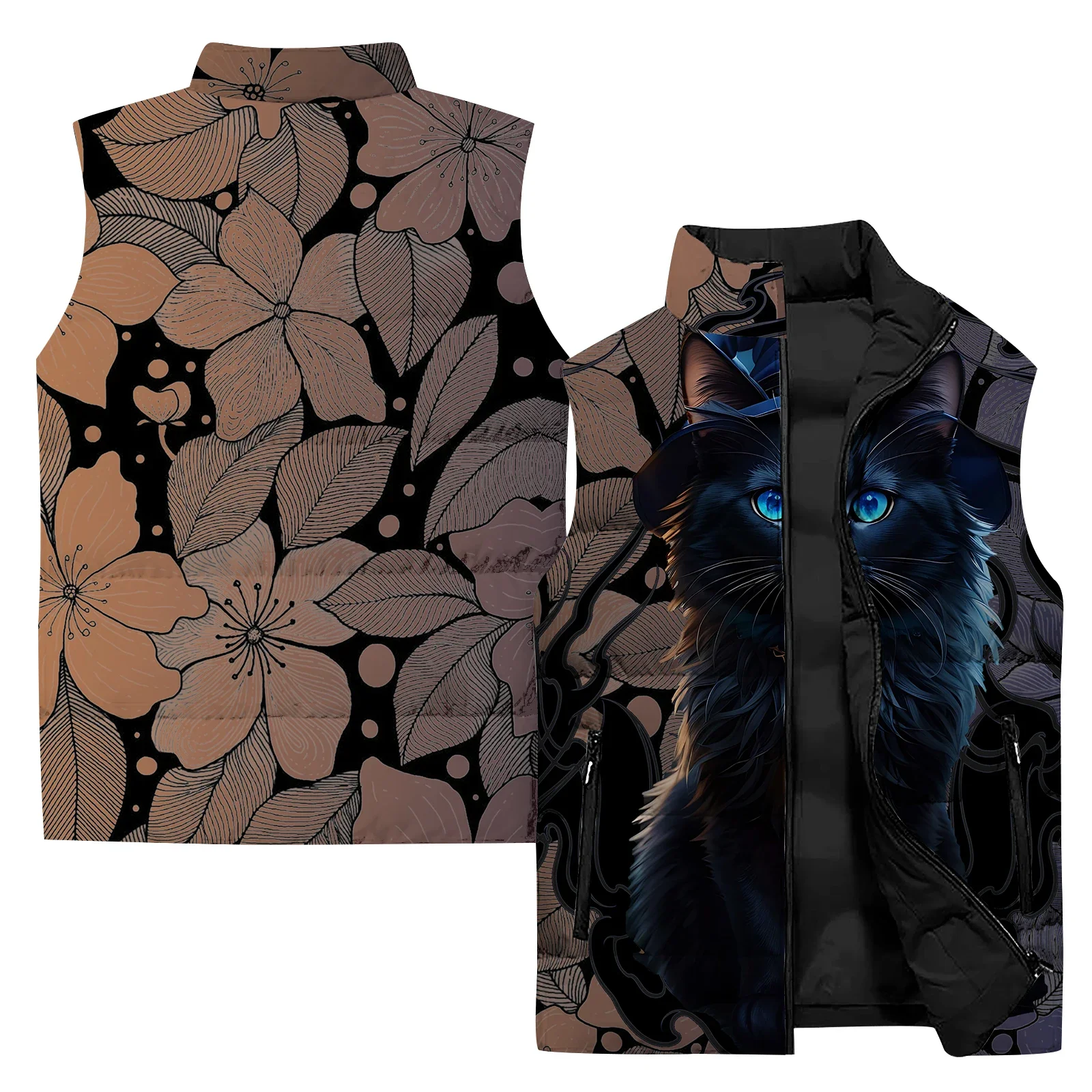 thumbnail image 1 of Chaleco frío con estampado de cuervos y gatos para hombre, tendencia de personalidad, chalecos para hombre cómodos y versátiles, chaquetas de invierno para hombre, ropa genial, 1 of 5